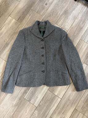 LAUREN RALPH LAUREN Vintage Wool Tweed Black White Blazer Size 14